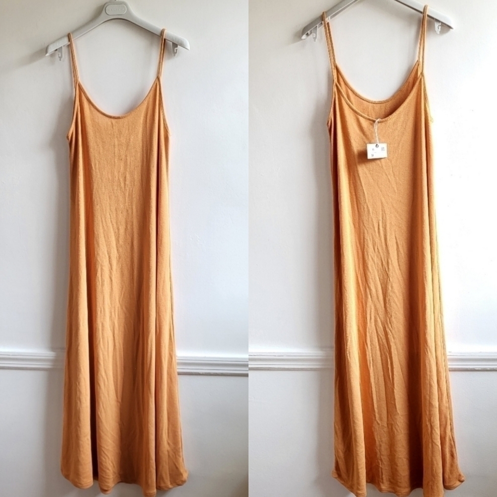 Zara Ribbed Slip Spaghetti Strap Orange Midi Dress New With Tag Size Medium